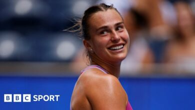 Aryna Sabalenka smiles after beating Lucia Bronzetti in second round of the 2024 US Open