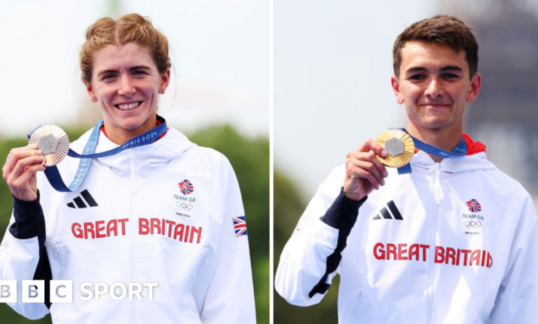 Beth Potter and Alex Yee with their Olympic medals