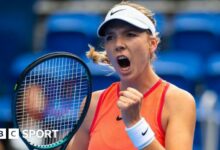 Katie Boulter reacts during a match.