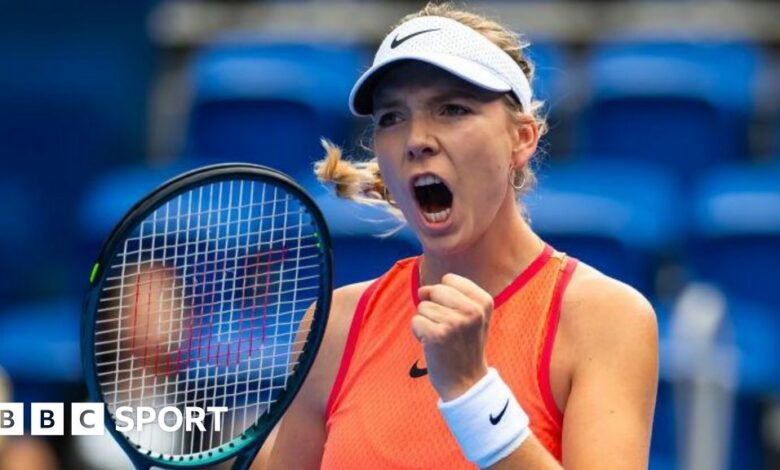 Katie Boulter reacts during a match.