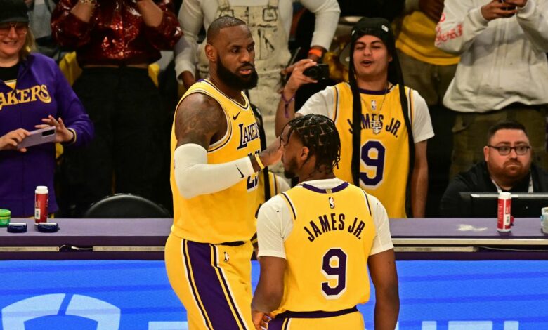 Bronny James makes history by becoming the first player to make a catch with his father during an NBA game