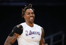 Los Angeles Lakers center Dwight Howard (39) all smiles before the Houston Rockets vs Los Angeles Lakers game on February 06, 2020, at Staples Center in Los Angeles, CA.