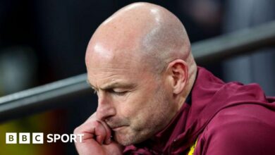 A pensive England interim manager Lee Carsley during the Wembley defeat against Greece