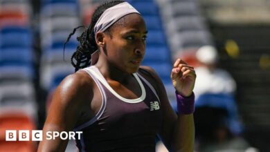 Coco Gauff celebrates winning her quarter-final at the Wuhan Open