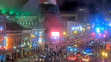 Vanderbilt fans spread goal posts throughout downtown Nashville after upsetting No. 1 Alabama