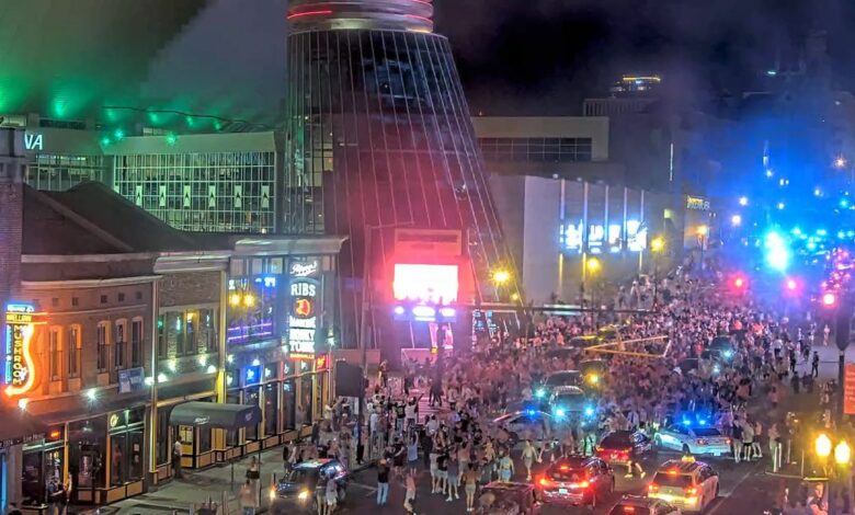 Vanderbilt fans spread goal posts throughout downtown Nashville after upsetting No. 1 Alabama