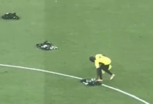 Footage shows 'humble' N'Golo Kante clearing the pitch after fan delay tactics as the ex-Chelsea star once again shows his class